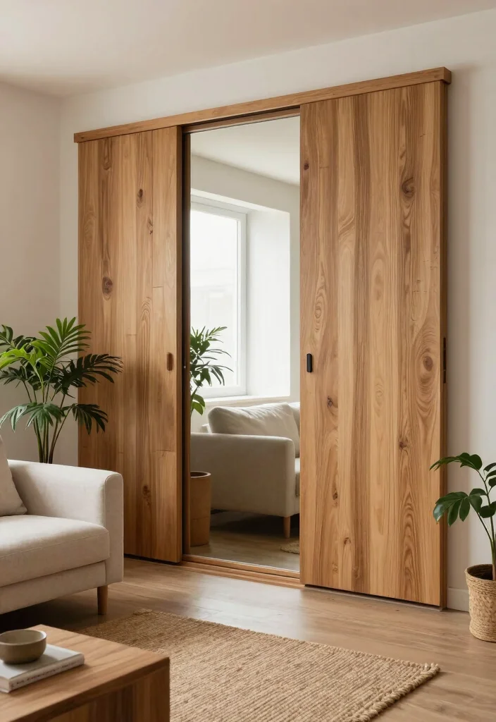 10 Sliding Panel Ideas for Mirror Walls to Modernize Your Space - 3. Textured Wood Sliding Panels 1
