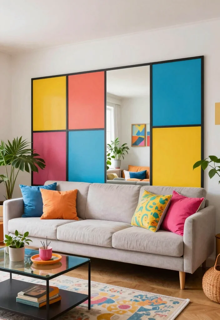 10 Sliding Panel Ideas for Mirror Walls to Modernize Your Space - 6. Sliding Panels with Colorful Accents 1