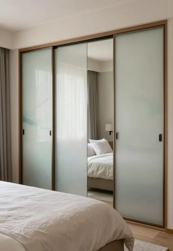 10 Sliding Panel Ideas for Mirror Walls to Modernize Your Space - 7. Mirrored Sliding Panels with Frosted Designs 1