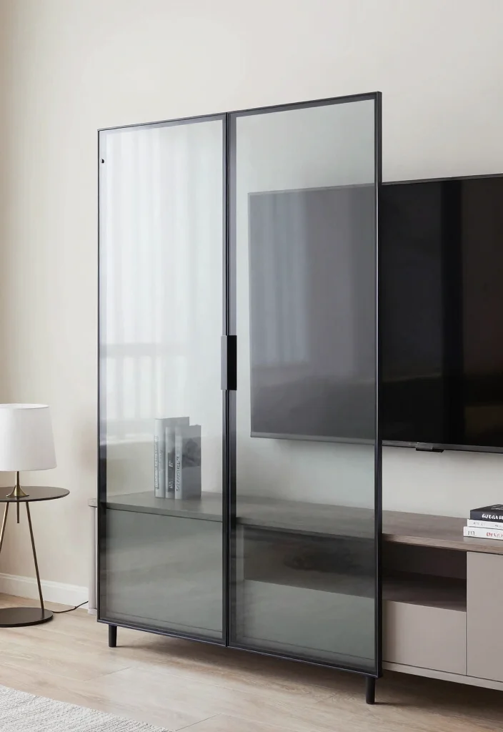 10 Sliding TV Cover Ideas for a Sleek Modern Entertainment Setup - 3. Glass Sliding Doors 1