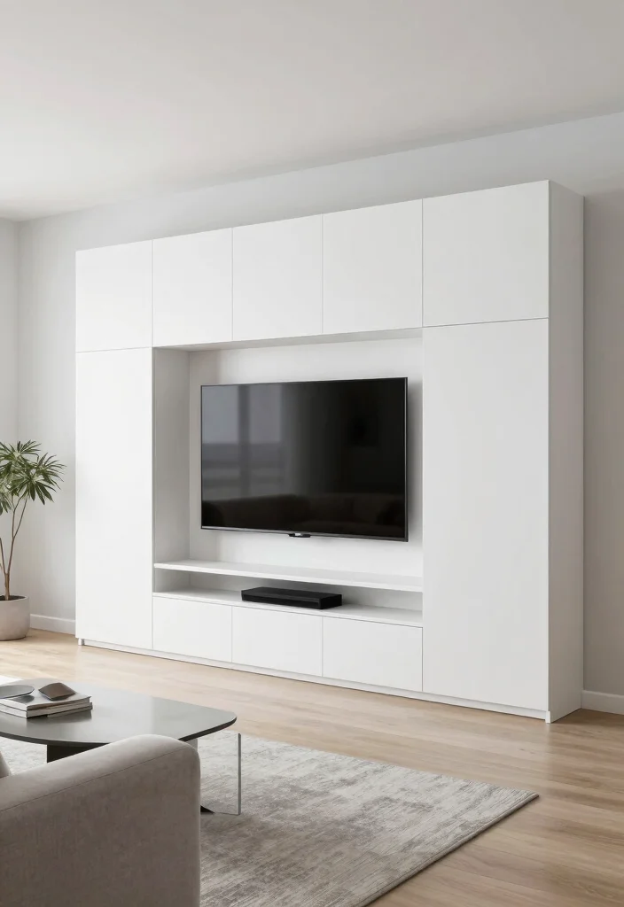 10 Sliding TV Cover Ideas for a Sleek Modern Entertainment Setup - 6. Minimalist Sliding Cabinets 1