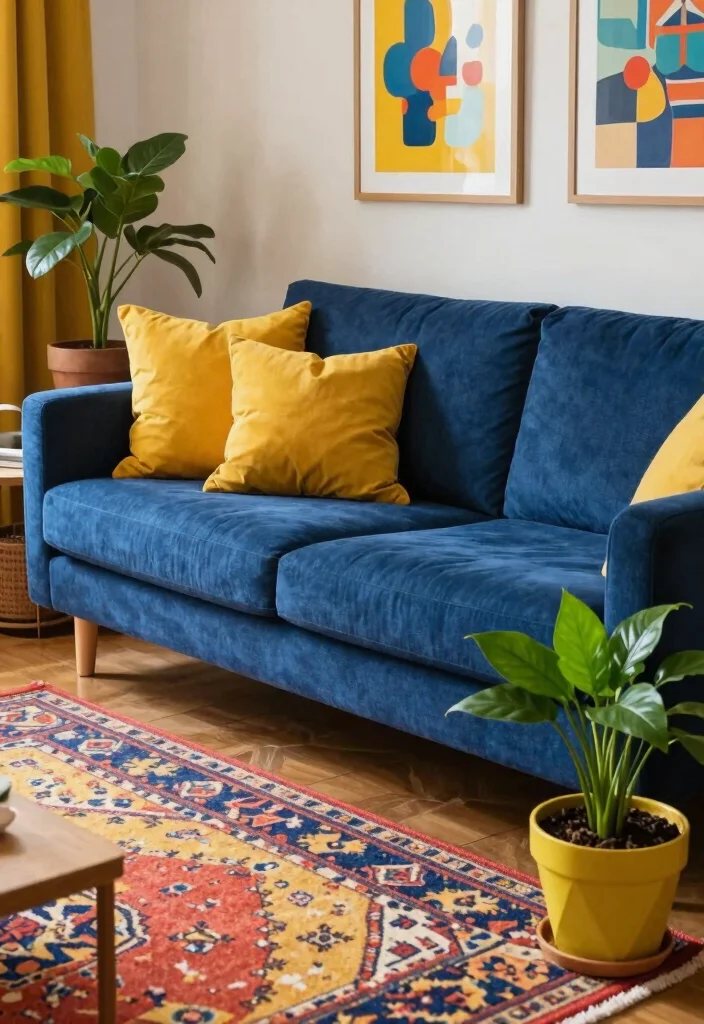 10 Styling Dark Blue Sofa Ideas for a Balanced Modern Room 45 10 Styling Dark Blue Sofa Ideas for a Balanced Modern Room - 5. Pair with Bright Accents 1