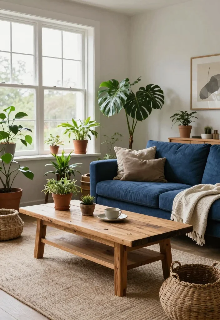 10 Styling Dark Blue Sofa Ideas for a Balanced Modern Room 78 10 Styling Dark Blue Sofa Ideas for a Balanced Modern Room - 8. Incorporate Natural Elements 1