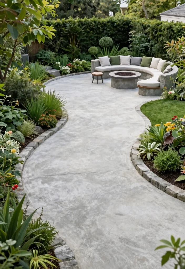 12 Backyard Cement Patio Ideas for Durable Modern Spaces - 7. Flowing Curves 1