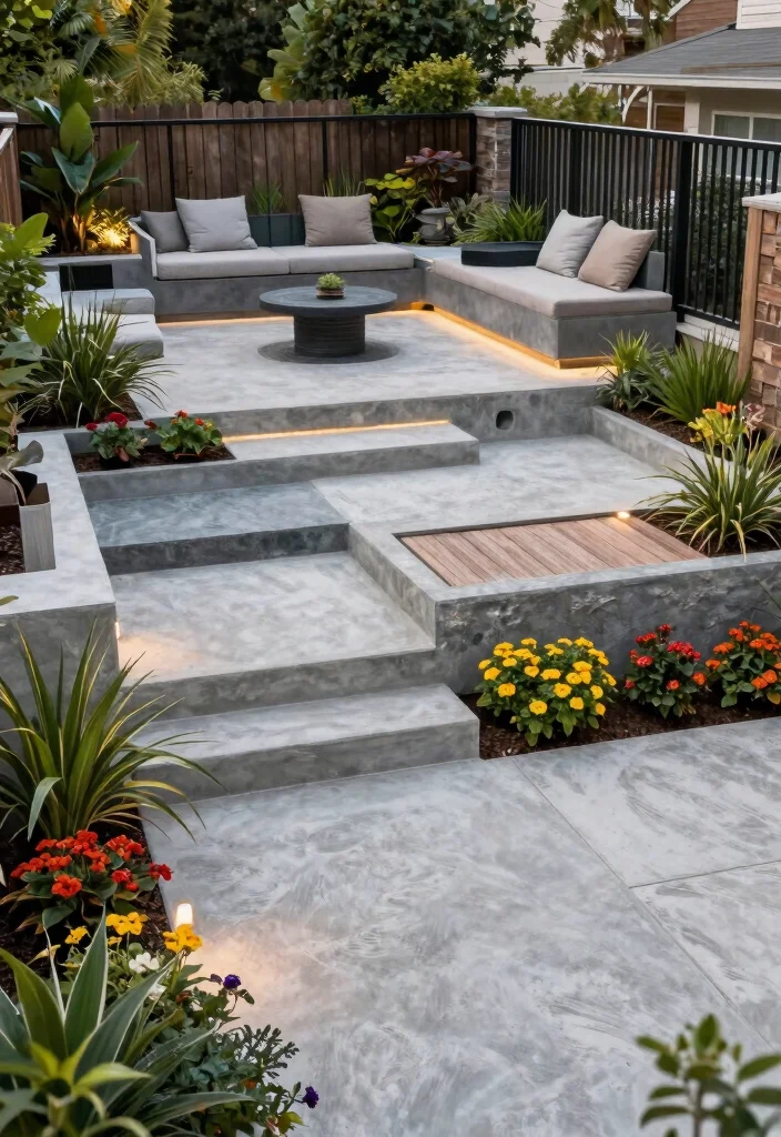 12 Backyard Cement Patio Ideas for Durable Modern Spaces - 9. Multi-Level Patios 1