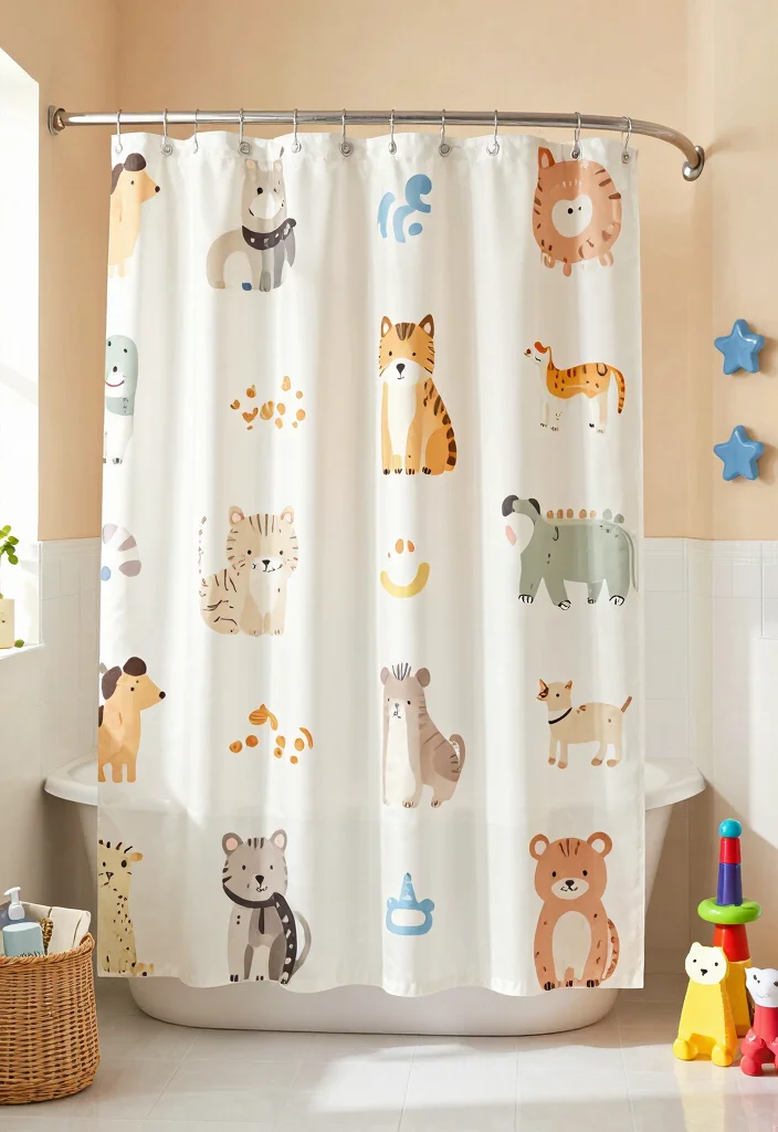 12 Bathroom Ideas With Shower Curtain for Easy Updates - 10. Whimsical Patterns 1