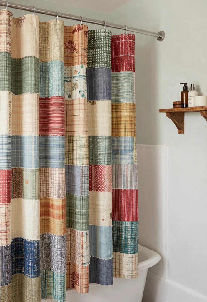 12 Bathroom Ideas With Shower Curtain for Easy Updates - 12. Upcycled Vintage Curtains 1