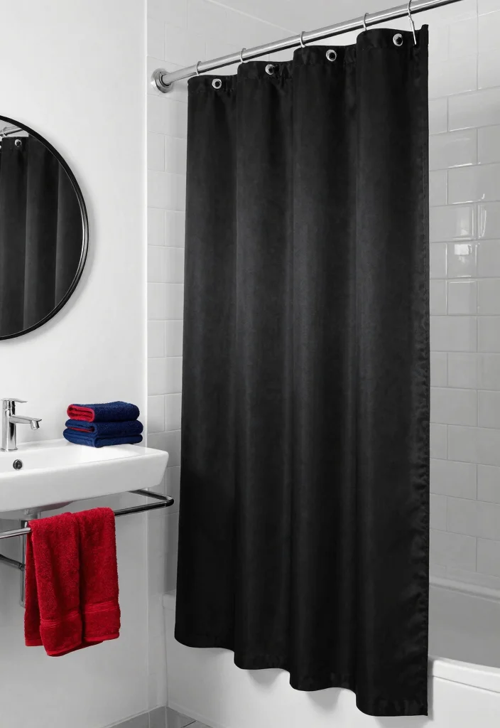 12 Bathroom Ideas With Shower Curtain for Easy Updates - 2. Monochrome Elegance 1