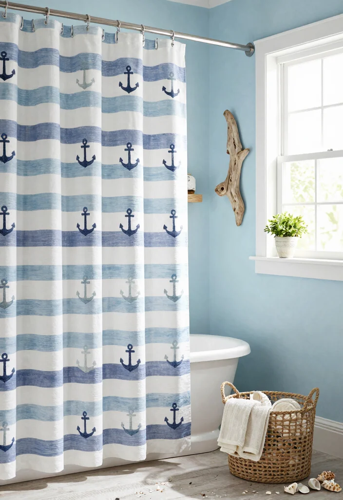 12 Bathroom Ideas With Shower Curtain for Easy Updates - 3. Nautical Themes 1
