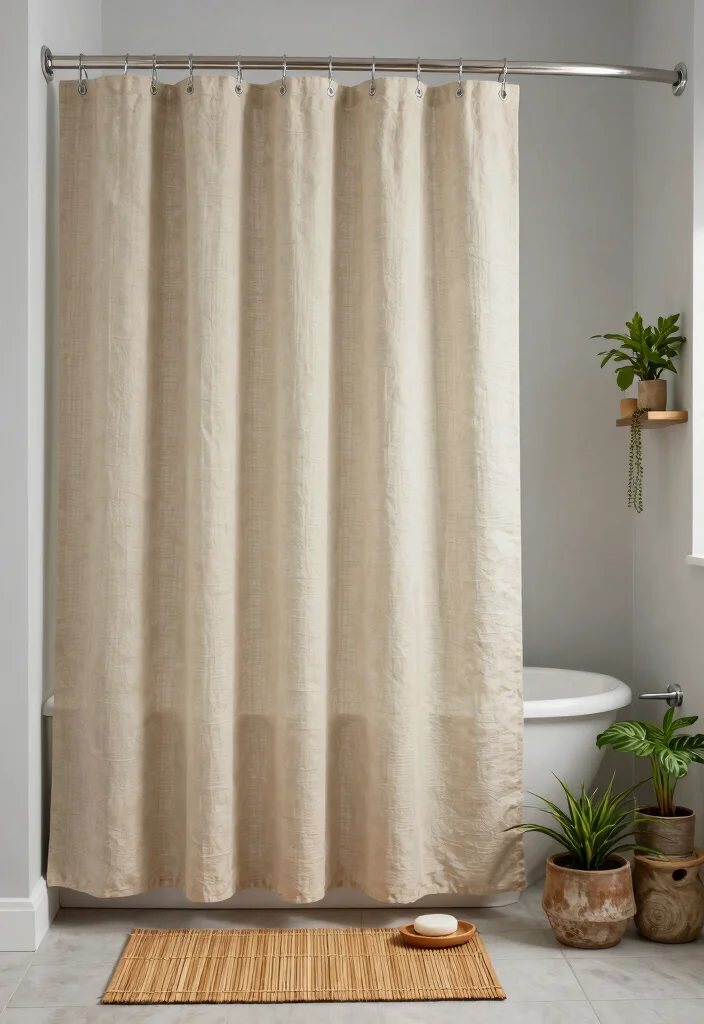 12 Bathroom Ideas With Shower Curtain for Easy Updates - 5. Earthy Textures 1