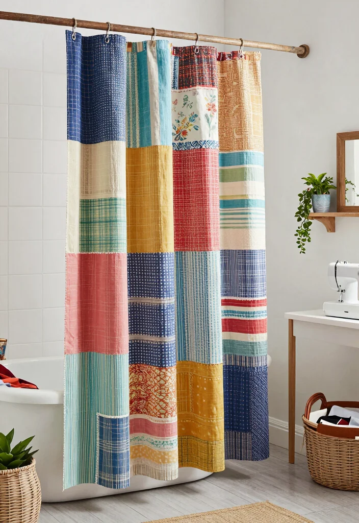 12 Bathroom Shower Curtain Ideas for a Quick Stylish Refresh - 3. DIY Upcycled Fabric 1