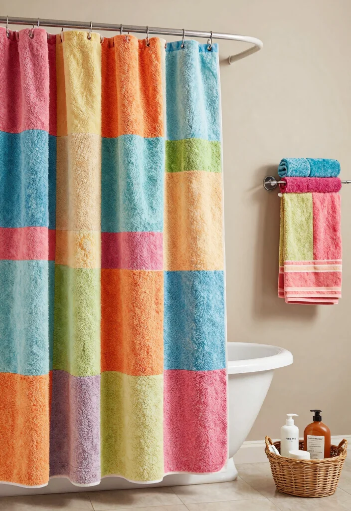 12 Bathroom Shower Curtain Ideas for a Quick Stylish Refresh - 6. Upcycled Towel Curtain 1