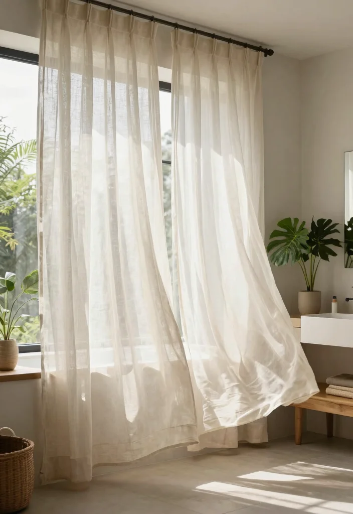 12 Bathroom Window Curtain Ideas for Light and Privacy - 1. Sheer Organic Cotton Curtains 1