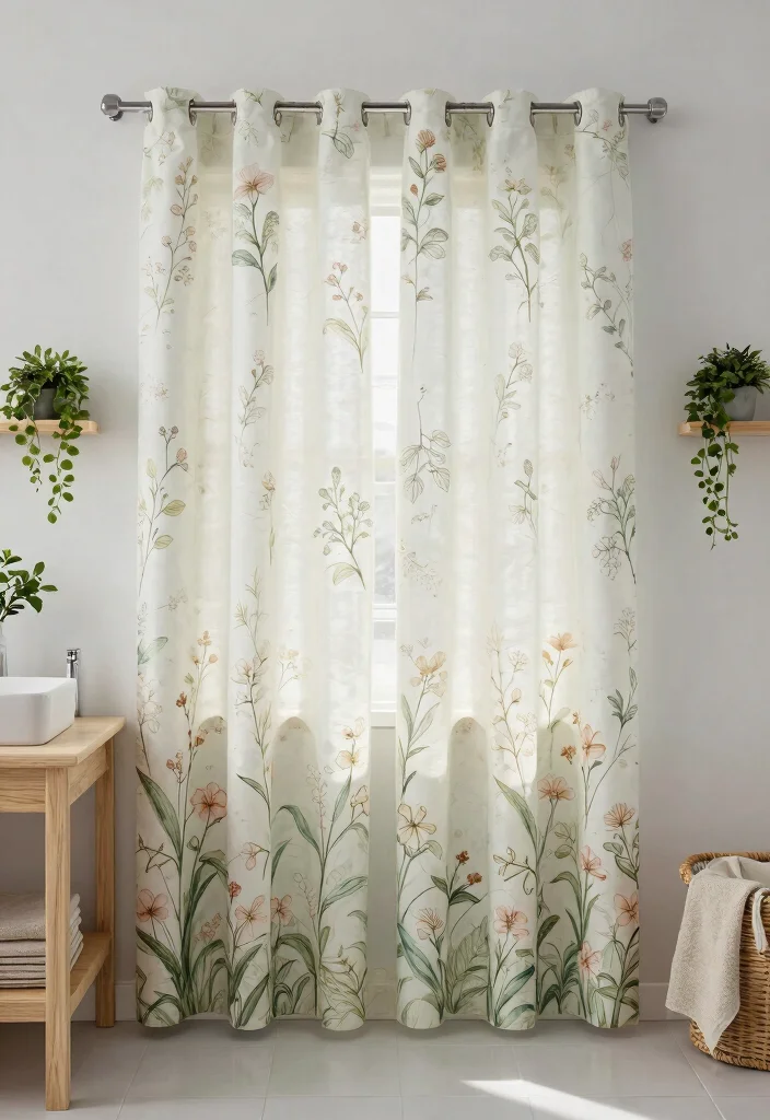 12 Bathroom Window Curtain Ideas for Light and Privacy - 10. Nature-Inspired Prints 1