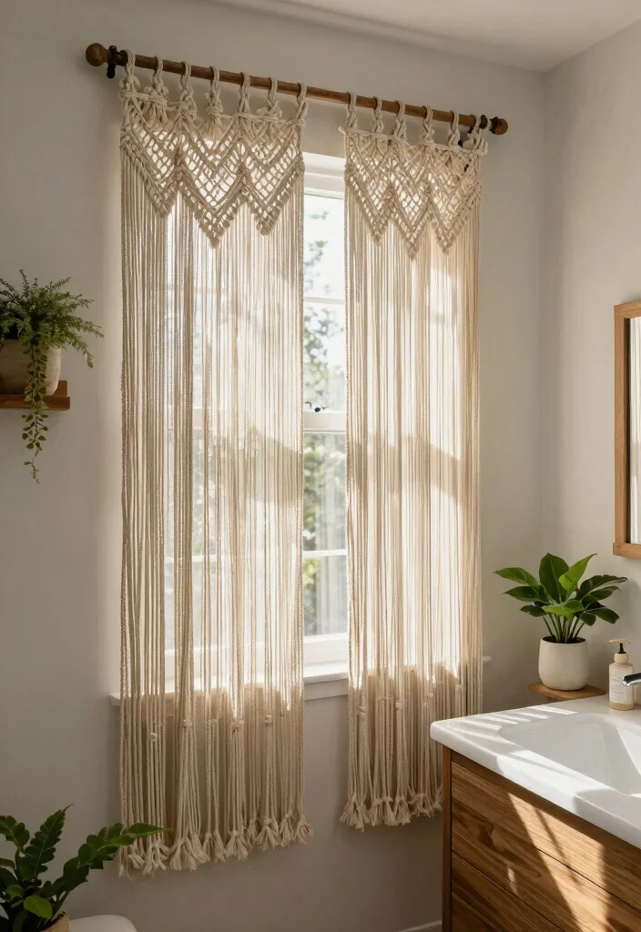 12 Bathroom Window Curtain Ideas for Light and Privacy - 4. Macramé Window Treatment 1