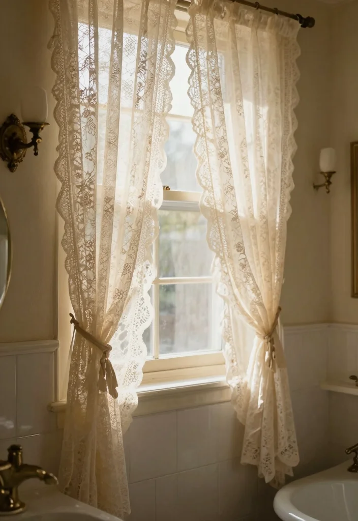 12 Bathroom Window Curtain Ideas for Light and Privacy - 7. Vintage Lace Curtains 1
