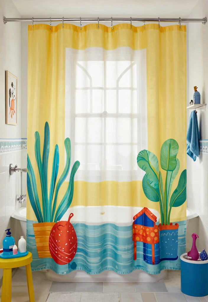 12 Bathroom Window Curtain Ideas for Light and Privacy - 8. Printed Canvas Shower Curtain 1
