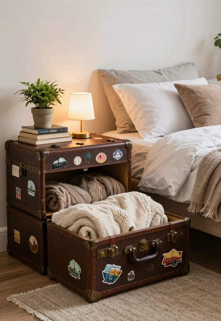 12 Bedroom Bed Ideas for Better Comfort and Design - 6. Vintage Trunk as a Bedside Table 1