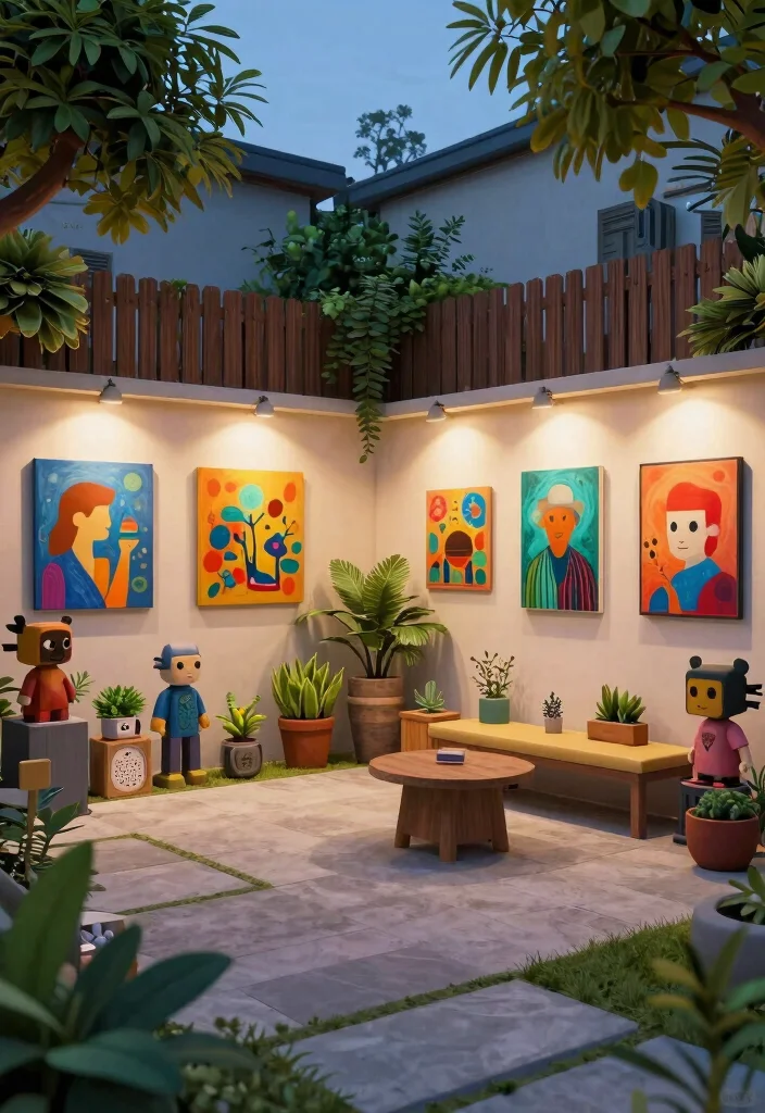 12 Bloxburg Backyard Ideas for Fun Creative Outdoor Builds - 9. Artistic Outdoor Gallery 1