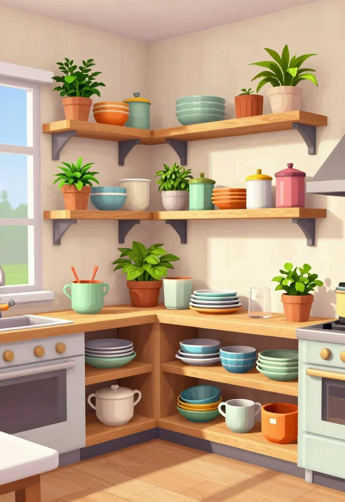 12 Bloxburg Kitchen Ideas for Cute Functional Builds - 1. Bright and Airy Open Shelving 1