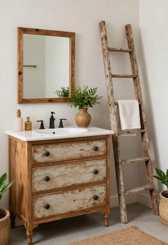 12 Boho Bathroom Ideas for a Relaxed Natural Vibe 67 12 Boho Bathroom Ideas for a Relaxed Natural Vibe - 7. Upcycled Furniture 1