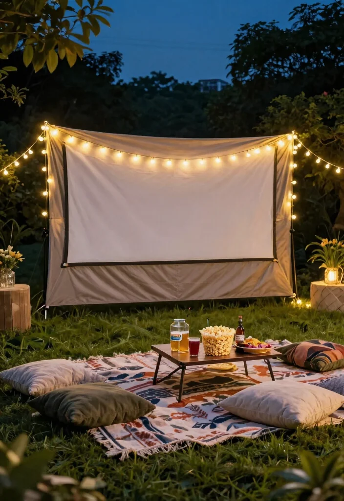 12 Budget Backyard Ideas for Affordable Outdoor Upgrades - 11. Outdoor Movie Night Setup 1