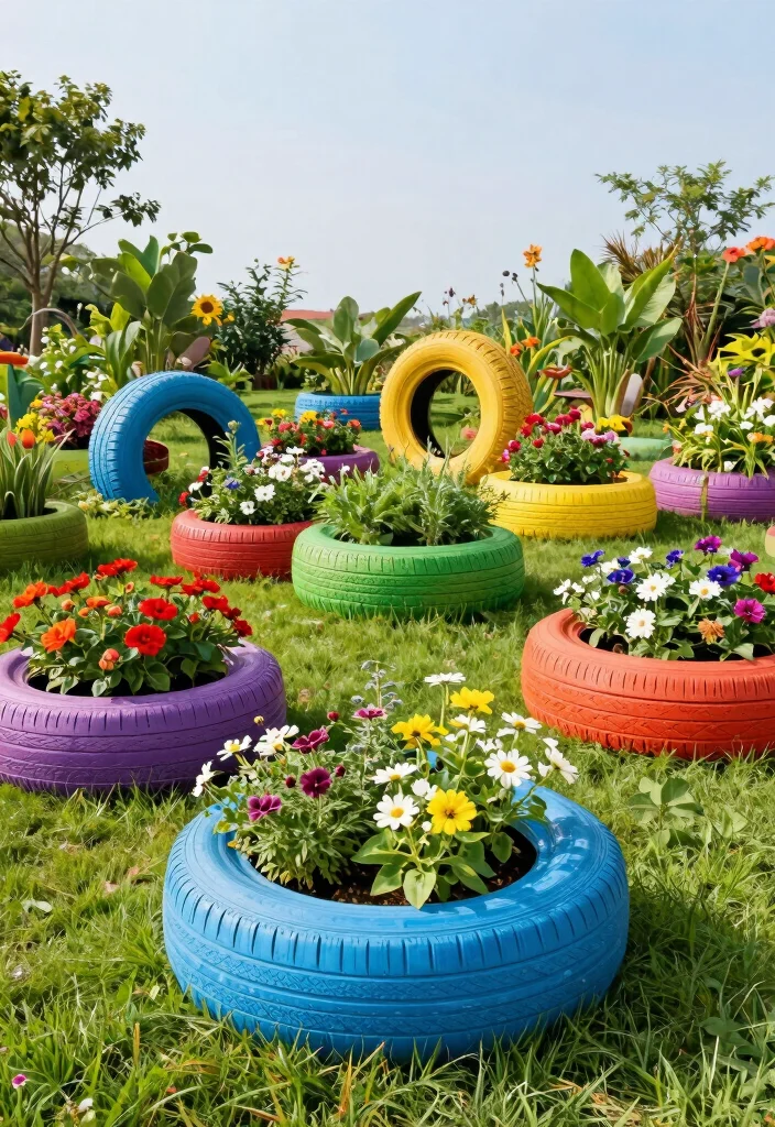 12 Budget Backyard Ideas for Affordable Outdoor Upgrades - 5. Recycled Tire Planters 1