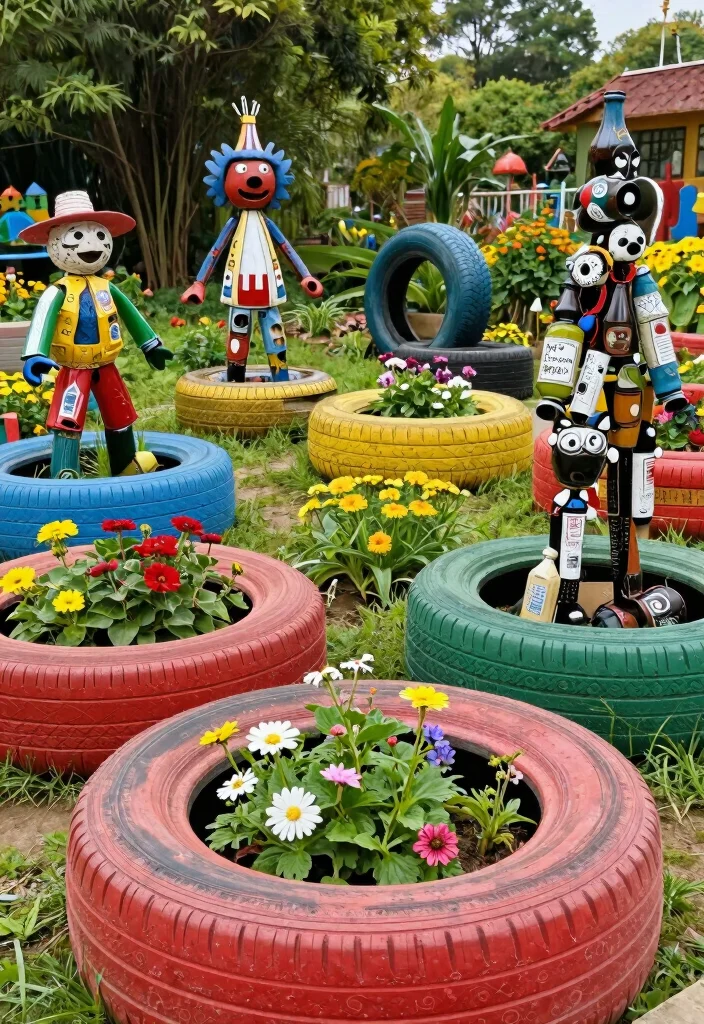 12 Budget Friendly Yard Ideas for a Simple Beautiful Upgrade - 6. Garden Art from Recycled Materials 1
