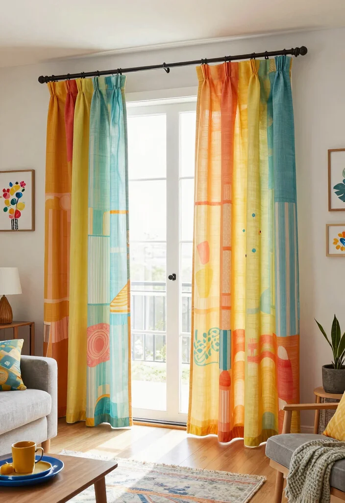 12 Curtain Ideas for Sliding Doors That Blend Seamlessly - 11. Colorful Canvas Curtains 1