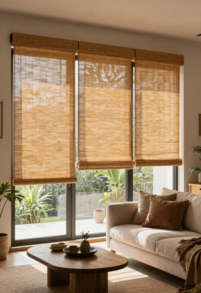12 Curtain Ideas for Sliding Doors That Blend Seamlessly - 2. Bamboo Roller Shades 1