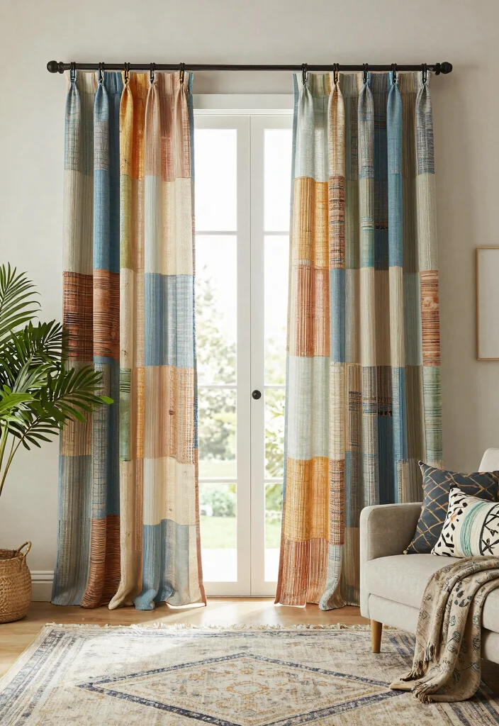 12 Curtain Ideas for Sliding Doors That Blend Seamlessly - 3. Recycled Fabric Curtains 1