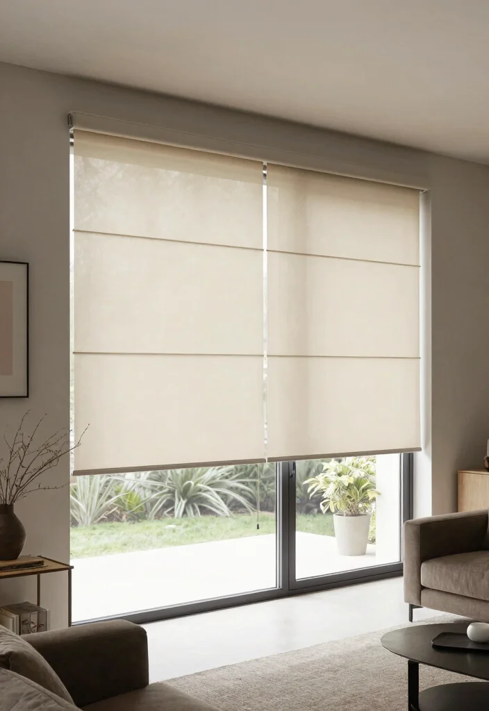 12 Curtain Ideas for Sliding Doors That Blend Seamlessly - 6. Panel Track Blinds 1
