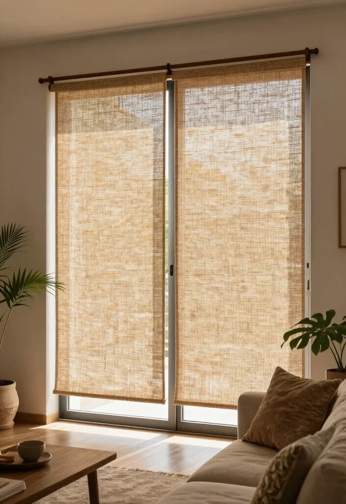12 Curtain Ideas for Sliding Doors That Blend Seamlessly - 8. Natural Fiber Shades 1