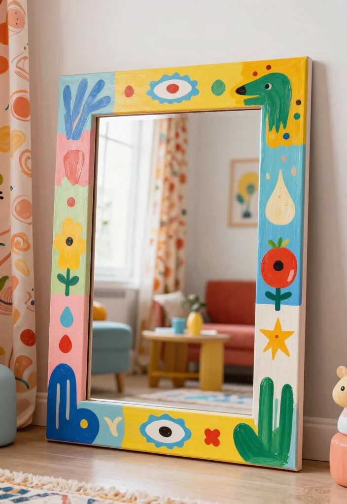 12 Decorative Cover Ideas for Big Mirrors That Blend Seamlessly 100 12 Decorative Cover Ideas for Big Mirrors That Blend Seamlessly - 10. Painted Canvas Frame 1