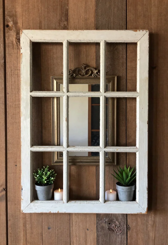 12 Decorative Cover Ideas for Big Mirrors That Blend Seamlessly 34 12 Decorative Cover Ideas for Big Mirrors That Blend Seamlessly - 4. Vintage Window Pane Frame 1