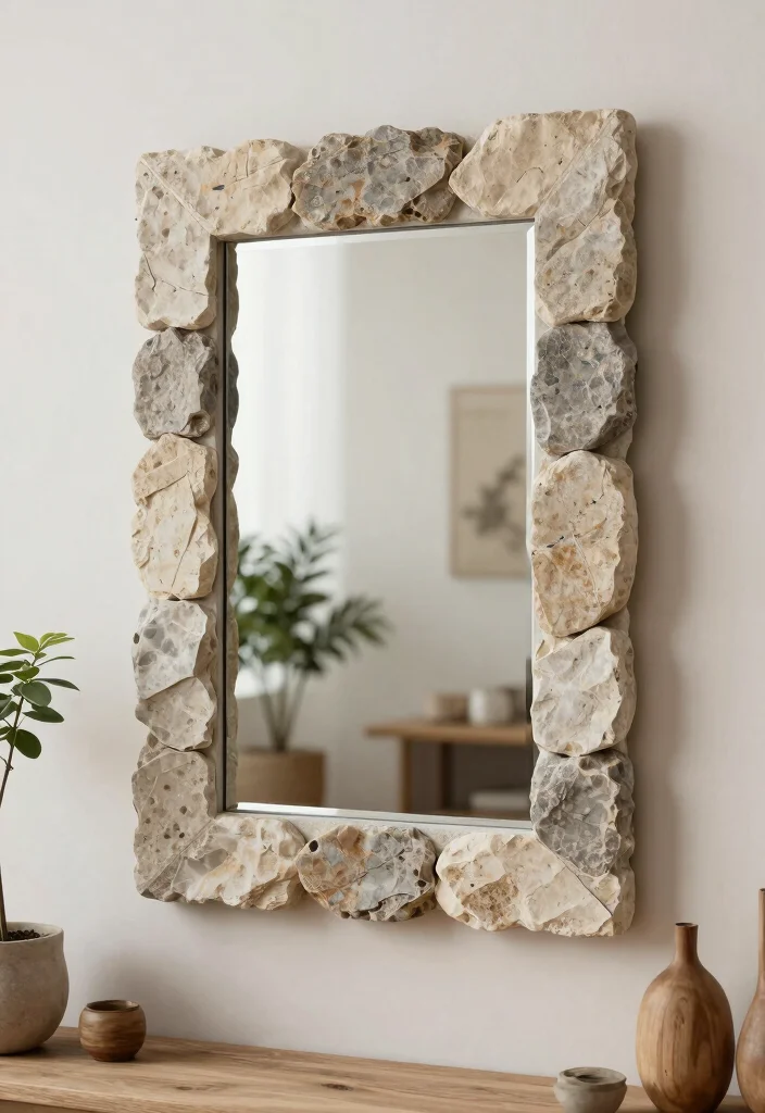 12 Decorative Cover Ideas for Big Mirrors That Blend Seamlessly 45 12 Decorative Cover Ideas for Big Mirrors That Blend Seamlessly - 5. Natural Stone Accents 1