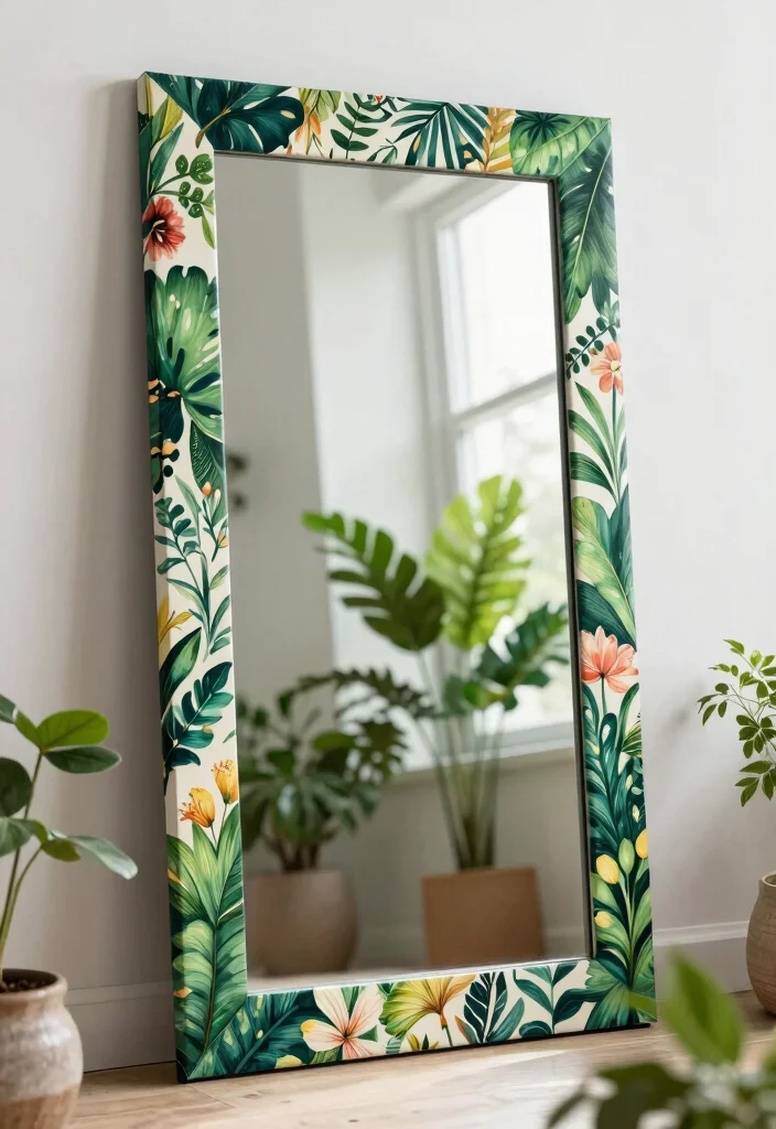 12 Decorative Cover Ideas for Big Mirrors That Blend Seamlessly 56 12 Decorative Cover Ideas for Big Mirrors That Blend Seamlessly - 6. Botanical Prints 1