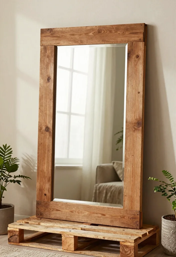 12 Decorative Cover Ideas for Big Mirrors That Blend Seamlessly 67 12 Decorative Cover Ideas for Big Mirrors That Blend Seamlessly - 7. Upcycled Pallet Frame 1