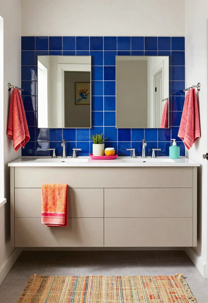 12 Double Vanity Bathroom Ideas for Better Morning Flow - 6. Bold Accent Colors 1