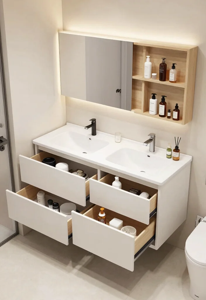 12 Double Vanity Bathroom Ideas for Better Morning Flow - 9. Smart Storage Solutions 1