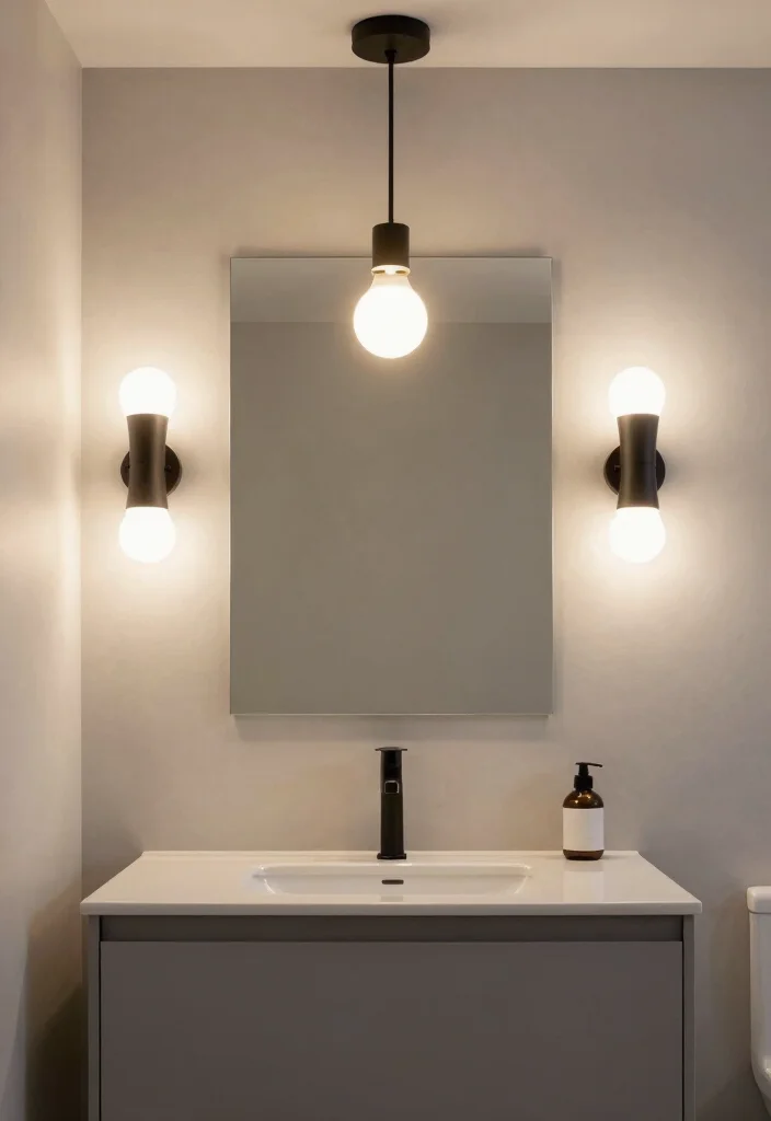 12 Grey Bathroom Ideas for a Clean Modern Aesthetic - 8. Statement Lighting 1