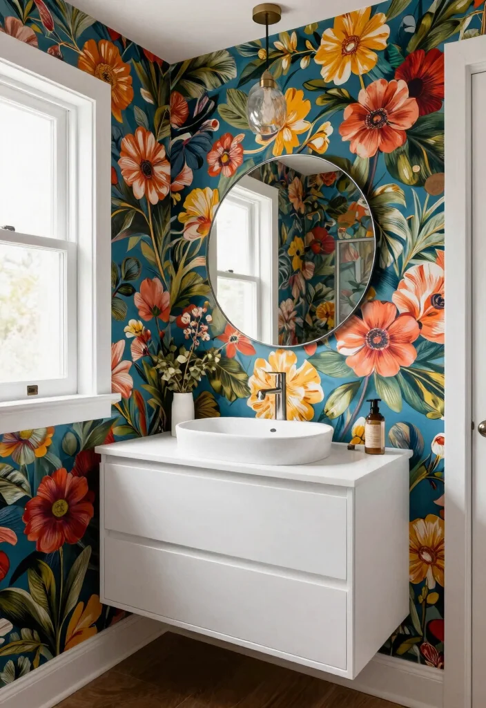 12 Half Bathroom Ideas for Stylish Compact Makeovers - 1. Embrace Bold Wallpaper 1