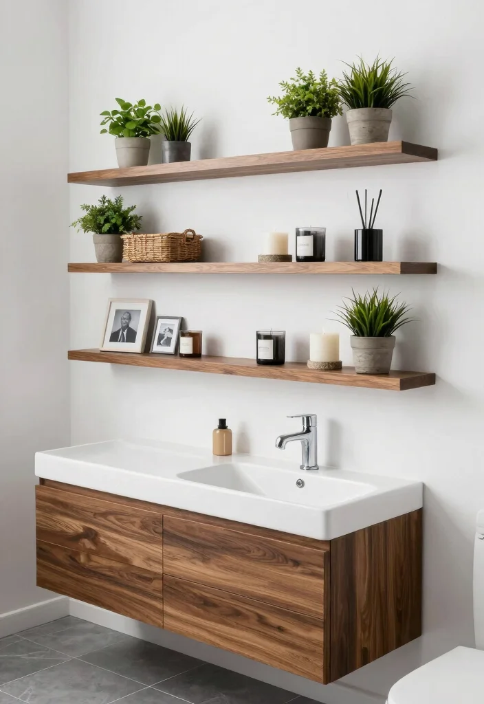12 Half Bathroom Ideas for Stylish Compact Makeovers - 2. Utilize Floating Shelves 1