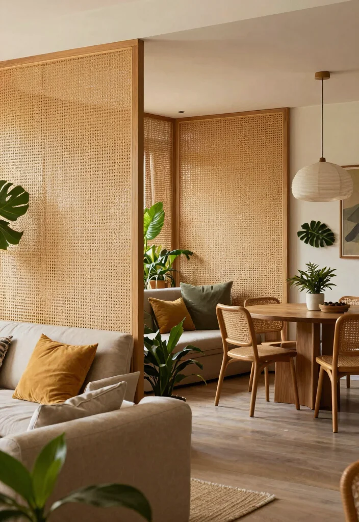 12 Half Wall Divider Ideas to Subtly Separate Shared Spaces 111 12 Half Wall Divider Ideas to Subtly Separate Shared Spaces - 11. Woven Rattan for a Bohemian Touch 1