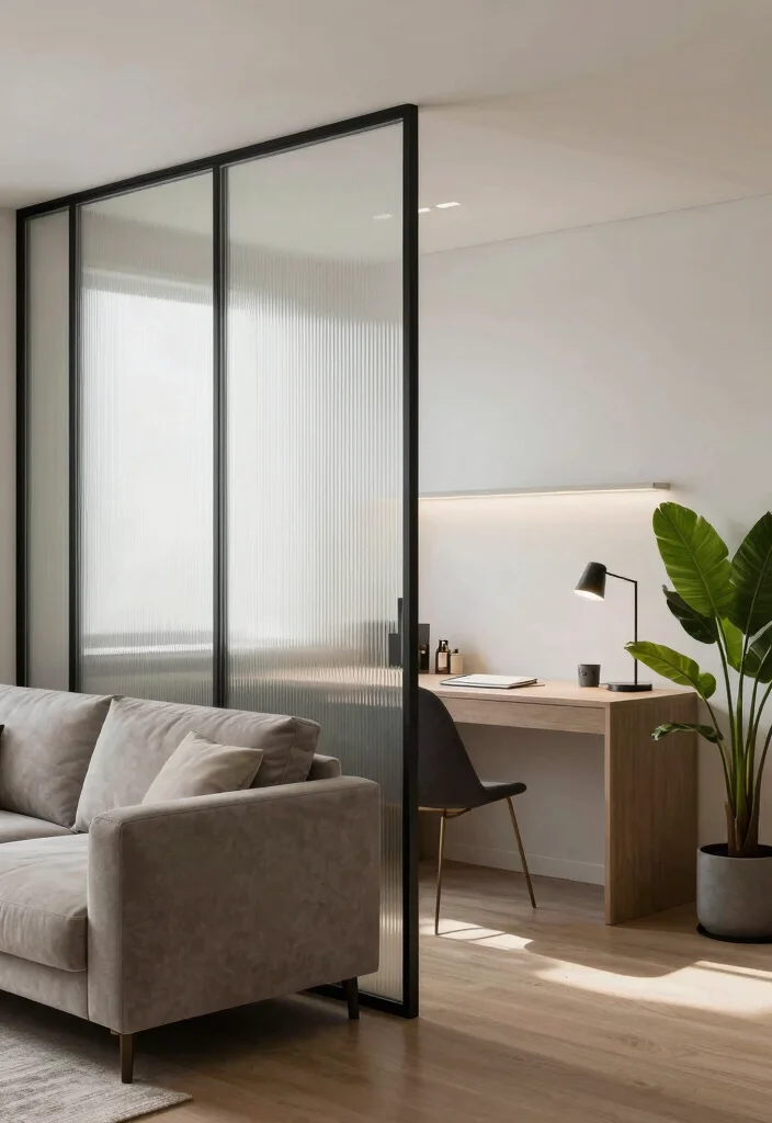 12 Half Wall Divider Ideas to Subtly Separate Shared Spaces 23 12 Half Wall Divider Ideas to Subtly Separate Shared Spaces - 3. Glass Partition for an Airy Look 1