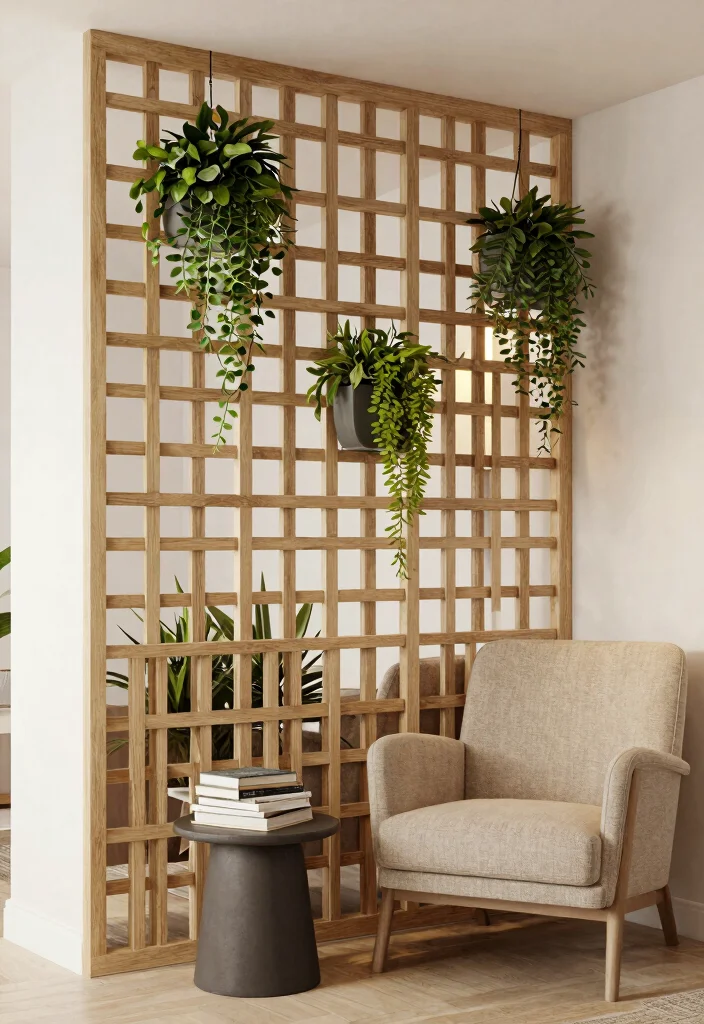 12 Half Wall Divider Ideas to Subtly Separate Shared Spaces 34 12 Half Wall Divider Ideas to Subtly Separate Shared Spaces - 4. Lattice Half Wall for Adding Charm 1