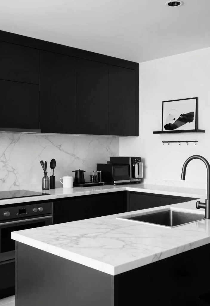 12 Kitchen Colours Ideas to Brighten and Balance the Room - 10. Classic Black and White 1