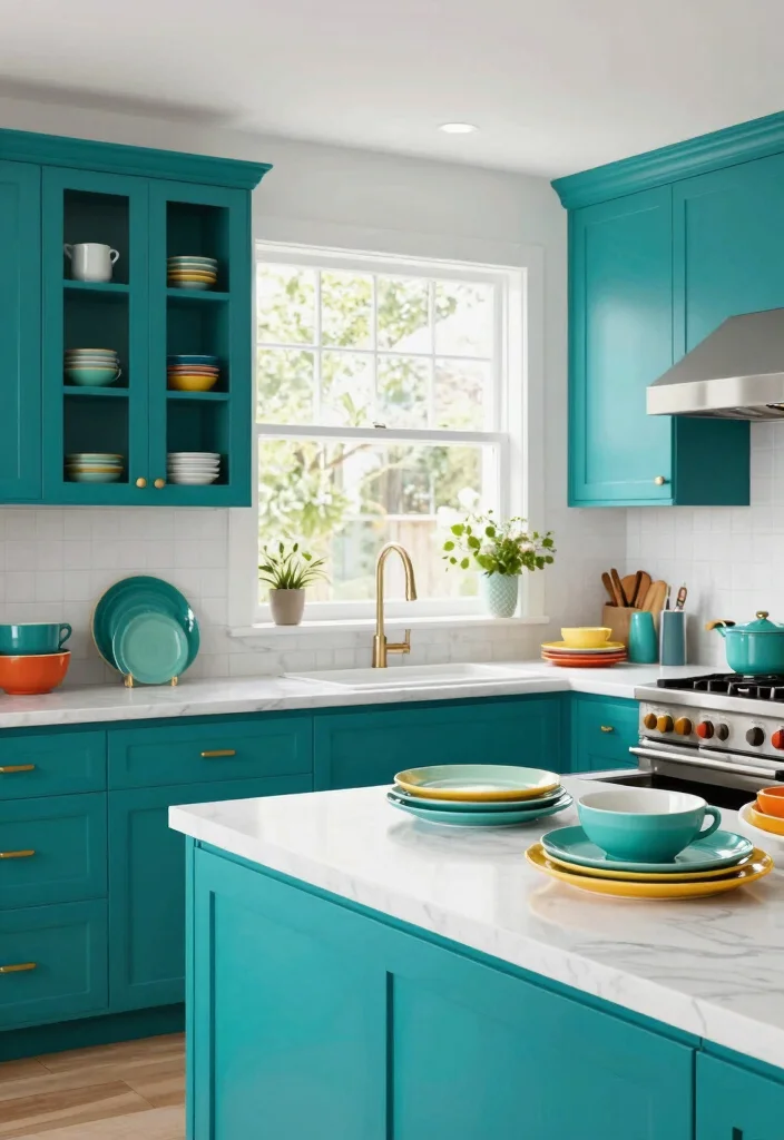 12 Kitchen Colours Ideas to Brighten and Balance the Room - 11. Vibrant Teal 1