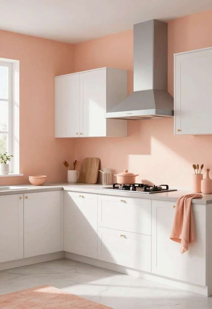 12 Kitchen Colours Ideas to Brighten and Balance the Room - 9. Soft Peach Tones 1