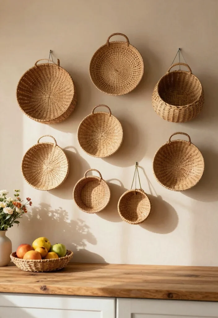 12 Kitchen Decorating Ideas for Stylish Wall Transformations - 8. Woven Wall Baskets 1
